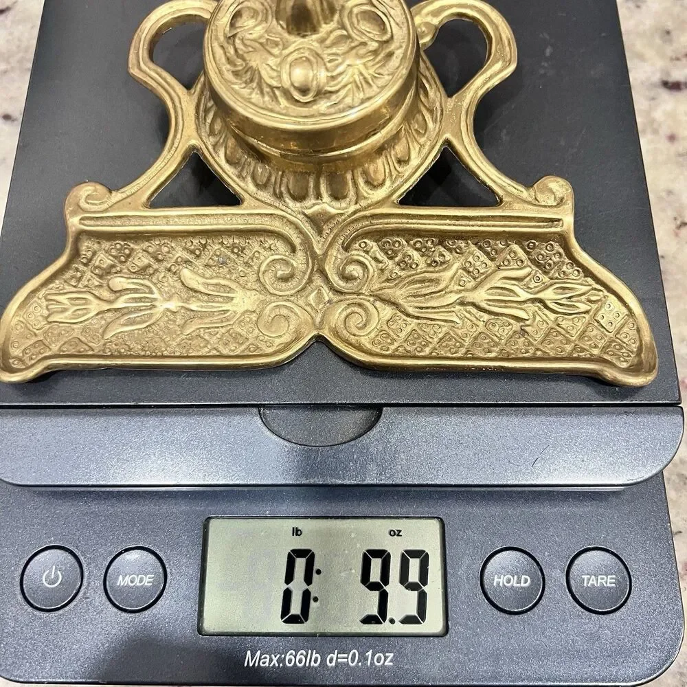 Inkwell Victorian /‎ Colonial Style Ornate Cast Solid Brass With Pen Holder